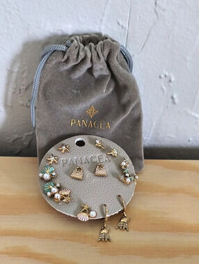 Panacea Sea Life Set of 7 Assorted Stud Earrings Gold & Blue Earring Collection